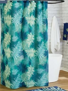 Tropical Palm Leaf Shower Curtain New 72x72 - Home Bath